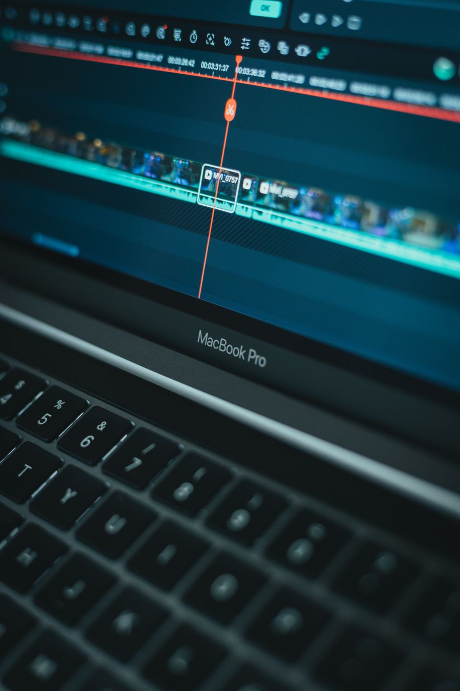 Laptop showing a video editing timeline